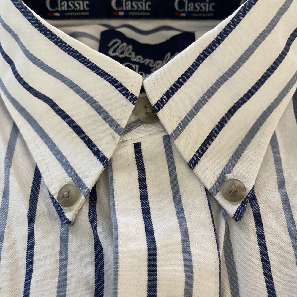 Wrangler Classic Button Up Long Sleeve Western Shirt Men's XL Blue White Striped - Picture 6 of 14